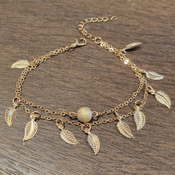 14K Leaf Gold Plated Anklet NEW - Picture 1 of 8